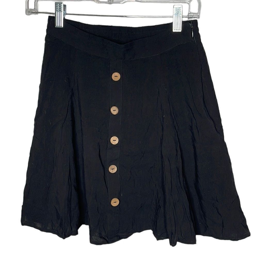 ModCloth Black Button Front Pleated Skirt. Size XSmall.